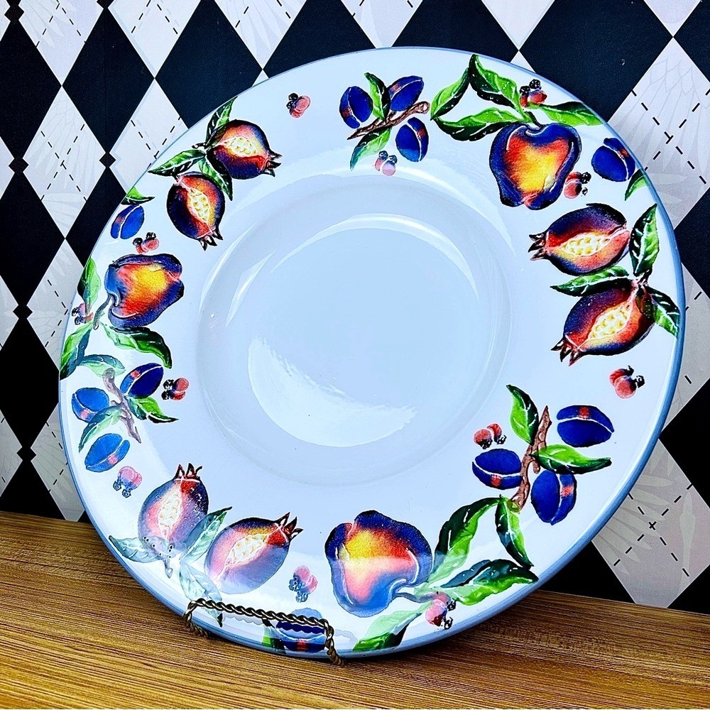 Oversized 18" Italy Exaggerated Rim Statement Serving BowlHand Painted Ceramic - Picture 3 of 9